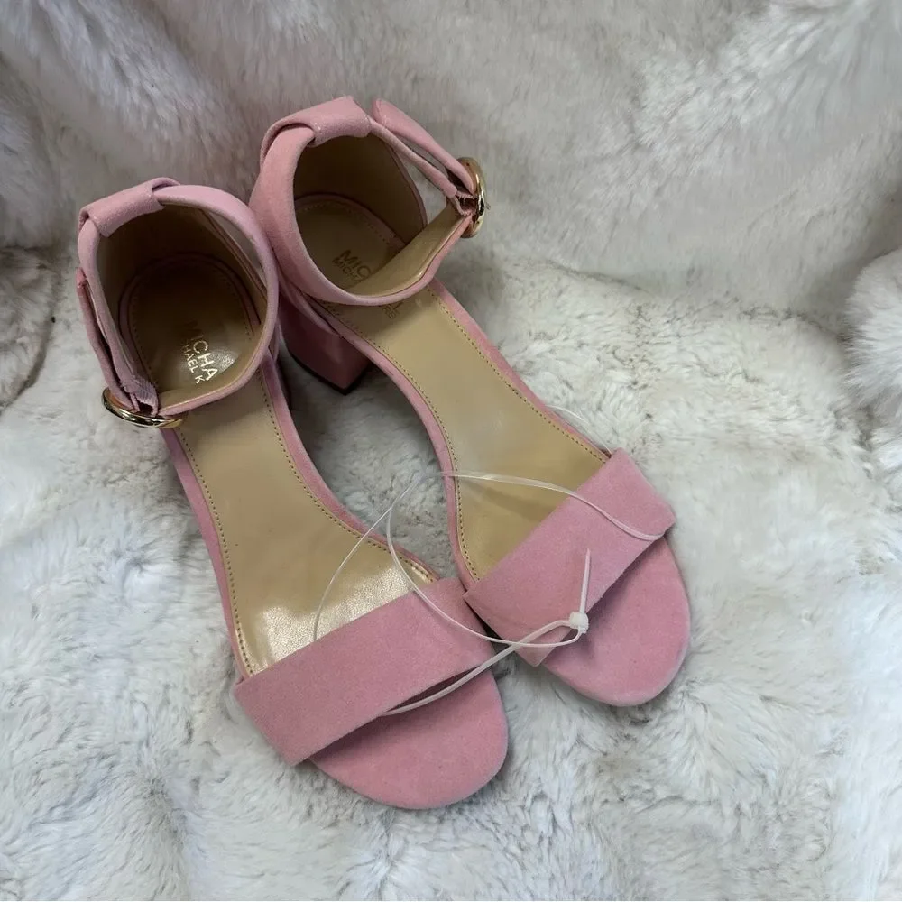 NEW Michael Kors Pink Suede Leather Lena Flex Mid Heel Strap Sandal 6.5 - Picture 3 of 10
